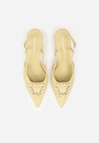 Renee - Żółte Sandały na Szpilce Ozdobione Aplikacją z Cyrkoniami Orinriane. Zapięcie: sprzączka. Kolor: beżowy. Materiał: jeans. Wzór: aplikacja. Obcas: na szpilce. Styl: klasyczny #5