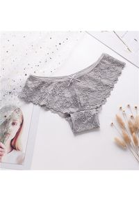 Intica - Koronkowe majtki brazylijskie z kokardką Boksoon. Kolor: szary. Materiał: koronka. Wzór: koronka