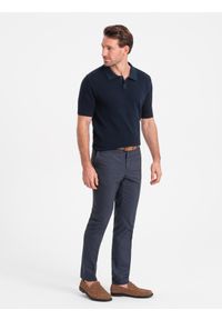 Ombre Clothing - Bawełniana męska koszulka polo ze strukturalnej dzianiny – granatowa V2 - Rozmiar: XL. Okazja: do pracy, na co dzień. Typ kołnierza: polo. Kolor: niebieski. Materiał: bawełna, dzianina. Długość: krótkie. Styl: casual, elegancki #2