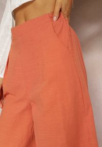 Renee - Pomarańczowe Szerokie Spodnie z Gumką w Pasie Vithan. Kolor: pomarańczowy. Materiał: tkanina, bawełna #5