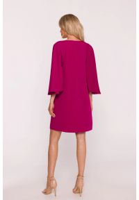 Stylove - Elegancka sukienka trapezowa z bufiastymi rękawami fiolet. Kolor: czarny, beżowy. Typ sukienki: trapezowe. Styl: elegancki #5