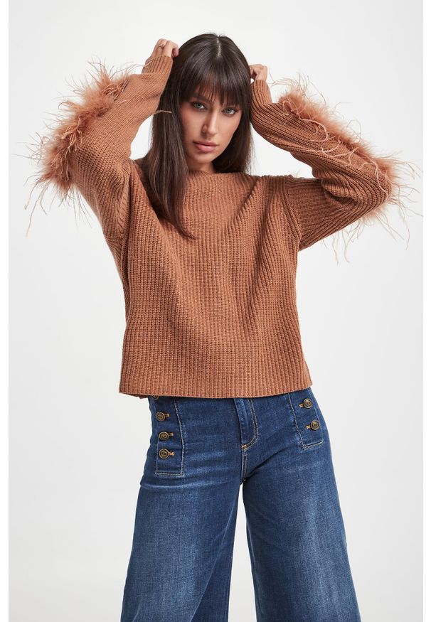Twinset Milano - Sweter damski z piórami TWINSET