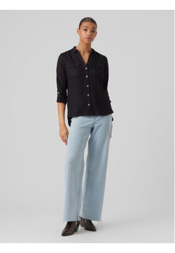 Vero Moda Koszula Bumpy 10275283 Czarny Regular Fit. Kolor: czarny. Materiał: wiskoza