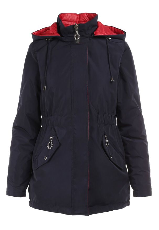 Born2be - Granatowo-Czerwona Kurtka Dwustronna Phaedrione. Kolor: niebieski. Wzór: aplikacja. Styl: elegancki
