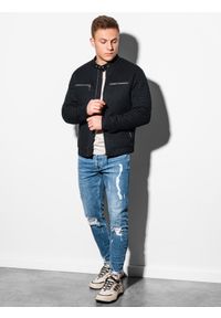 Ombre Clothing - Kurtka męska przejściowa C461 - czarna - XXL. Typ kołnierza: kołnierzyk stójkowy. Kolor: czarny. Materiał: poliester #4