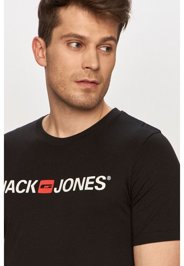 Jack & Jones - T-shirt. Okazja: na co dzień. Kolor: czarny. Wzór: nadruk. Styl: casual