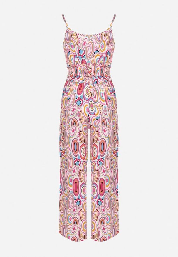 Born2be - Różowy Boho Komplet z Wiskozy Top na Ramiączkach z Gumką Szerokie Spodnie Palazzo Lereri. Kolor: różowy. Materiał: wiskoza