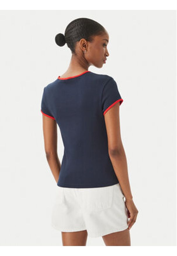 TOMMY HILFIGER - Tommy Hilfiger T-Shirt Logo Graphic Ringer WW0WW49245 Granatowy Slim Fit. Kolor: niebieski. Materiał: bawełna