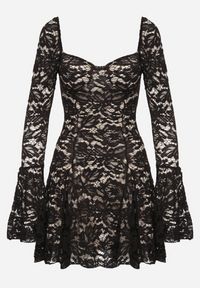 Born2be - Czarno-Różowa Koronkowa Gorsetowa Sukienka o Rozkloszowanym Kroju Learinor. Typ kołnierza: dekolt gorset. Kolor: czarny. Materiał: koronka. Typ sukienki: gorsetowe #6
