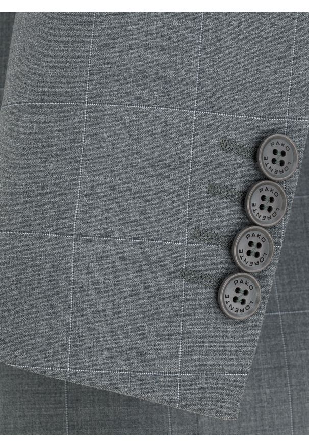 Pako Lorente - PAKO LORENTE – Ciemnoszara marynarka garniturowa w delikatną kratę. Okazja: na ślub cywilny, na wesele, na spotkanie biznesowe. Kolor: szary. Materiał: wełna, lycra, poliester. Styl: biznesowy