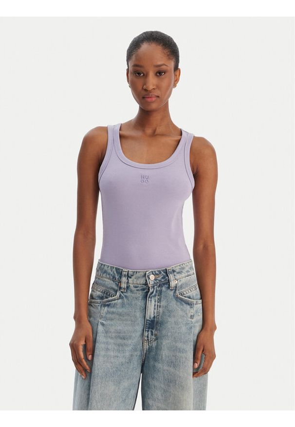 Hugo - HUGO Top Datamia 50514489 Fioletowy Slim Fit. Kolor: fioletowy. Materiał: bawełna