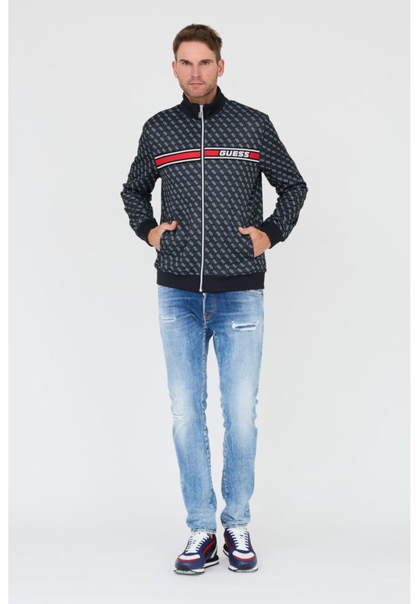 Guess - GUESS Czarna męska bluza logowana, Rozmiar M. Typ kołnierza: bez kaptura. Kolor: czarny