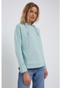 JOOP! - Joop! bluza damska kolor turkusowy z kapturem gładka. Typ kołnierza: kaptur. Kolor: turkusowy. Materiał: bawełna. Wzór: gładki #1