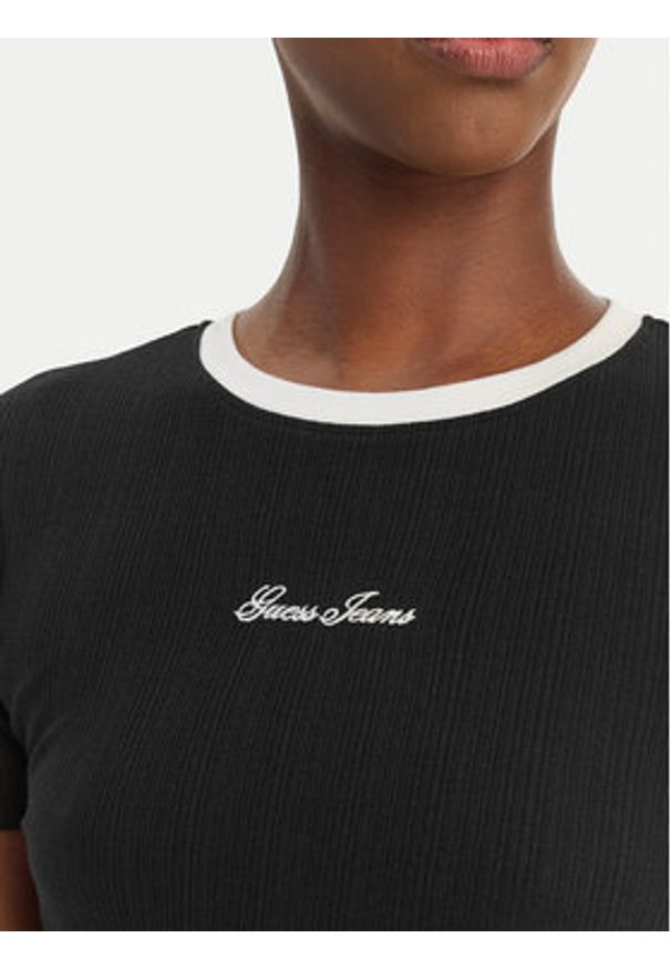 Guess Jeans T-Shirt W6GPA9 KF641 Czarny Slim Fit. Kolor: czarny. Materiał: bawełna