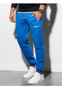 Ombre Clothing - Spodnie męskie dresowe joggery P902 - niebieski - XXL. Kolor: niebieski. Materiał: dresówka. Wzór: nadruk. Styl: sportowy
