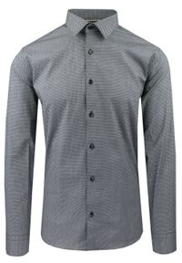 Taliowana Koszula Męska - Victorio - Czarno-Biała, Mikrowzór. Kolor: czarny, biały, wielokolorowy. Materiał: elastan, bawełna. Styl: elegancki #1