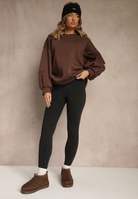 Renee - Czarne Legginsy High Waist Ozdobione Przeszyciem Belanessa. Okazja: na co dzień. Stan: podwyższony. Kolor: czarny. Wzór: aplikacja. Styl: casual