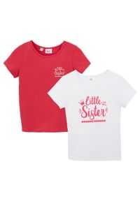 T-shirt dziewczęcy (2 szt.) bonprix biało-różowy hibiskus. Kolor: biały #1