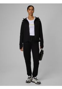 4f - 4F Bluza dresowa slim z kapturem damska - czarna XS. Okazja: na co dzień. Typ kołnierza: kaptur. Kolor: czarny. Materiał: dresówka. Styl: casual #2