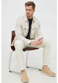 Sisley spodnie męskie kolor beżowy dopasowane. Kolor: beżowy #5