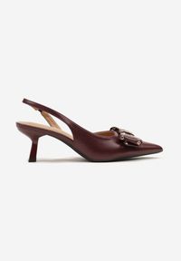Renee - Czerwone Sandały Slingback na Kaczuszce Zdobione Kokardą z Nitami Rizonna. Okazja: na co dzień. Kolor: czerwony. Wzór: aplikacja. Obcas: na szpilce. Styl: casual, klasyczny, elegancki. Wysokość obcasa: średni #5
