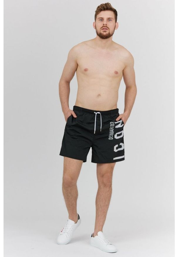 DSQUARED2 Beachwear Czarne męskie szorty kąpielowe icon, Rozmiar 46. Kolor: czarny. Materiał: poliester