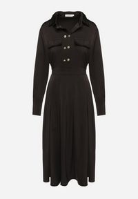 Born2be - Czarna Rozkloszowana Sukienka o Koszulowym Kroju z Imitacją Kieszeni i Gumką w Talii Rizza. Okazja: na co dzień. Kolor: czarny. Typ sukienki: koszulowe. Styl: casual, klasyczny, elegancki, wizytowy #3