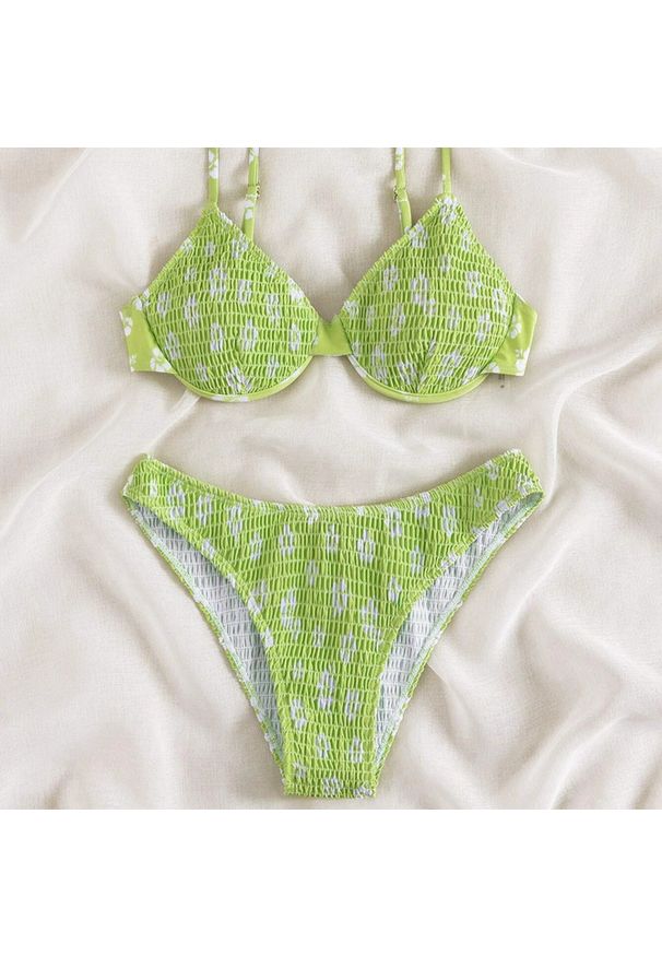 Intica - Bikini push-up plażowe z delikatnymi ramiączkami Salwa. Kolor: zielony. Materiał: materiał