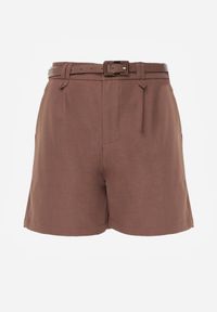 Born2be - Brązowe Szorty Typu Bermudy z Paskiem i Prostokątną Klamrą Tinalora. Okazja: na co dzień. Kolor: brązowy. Sezon: lato. Styl: casual, elegancki #2