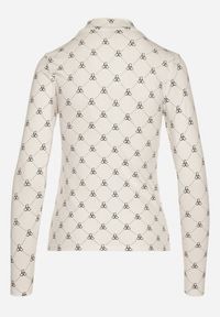Born2be - Biała Bawełniana Bluzka z Półgolfem Typu Longsleeve z Geometrycznym Wzorem Tilianna. Okazja: na imprezę, na spotkanie biznesowe, do pracy, na co dzień. Kolor: biały. Materiał: bawełna. Długość rękawa: długi rękaw. Wzór: geometria. Styl: klasyczny, biznesowy, casual, elegancki