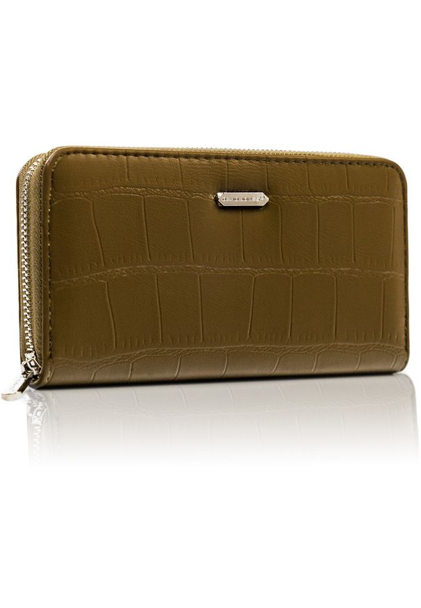 DAVID JONES - Portfel khaki croco David Jones P110-510A-6018 BREEN. Kolor: brązowy. Materiał: skóra ekologiczna. Wzór: gładki, aplikacja