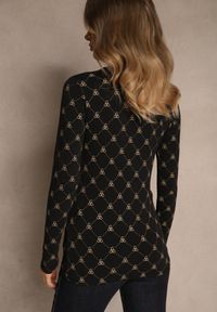 Renee - Czarna Bluzka Longsleeve Półgolf z Bawełny Ozdobiona Geometrycznym Nadrukiem Zantila. Okazja: na co dzień. Kolor: czarny. Materiał: bawełna. Długość rękawa: długi rękaw. Wzór: geometria, nadruk, aplikacja. Styl: elegancki, casual #3