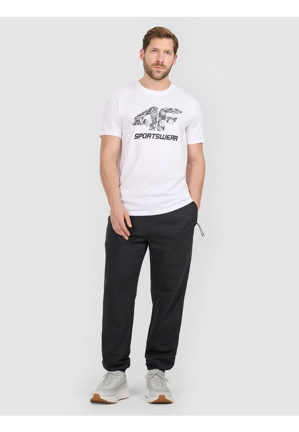 4f - 4F T-shirt regular z nadrukiem męski - biały XL. Okazja: na co dzień. Kolor: biały. Materiał: materiał, dzianina, bawełna. Wzór: nadruk. Styl: casual