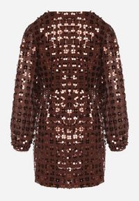 Born2be - Brązowa Kopertowa Sukienka z Wiązaniem Zdobiona Cekinami Wedelessa. Okazja: na sylwestra. Typ kołnierza: dekolt w serek. Kolor: brązowy. Materiał: futro, poliester. Wzór: aplikacja. Typ sukienki: kopertowe. Styl: klasyczny #3