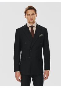 Pako Lorente - PAKO LORENTE – Dwurzędowa czarna marynarka garniturowa. Okazja: na studniówkę, na spotkanie biznesowe. Kolor: czarny. Materiał: wiskoza, elastan. Styl: biznesowy, młodzieżowy