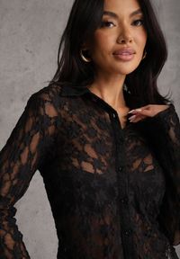 Renee - Czarna Koszula z Kwiatowej Koronki Nevieras. Kolor: czarny. Materiał: koronka. Wzór: kwiaty, koronka. Styl: elegancki, klasyczny #4