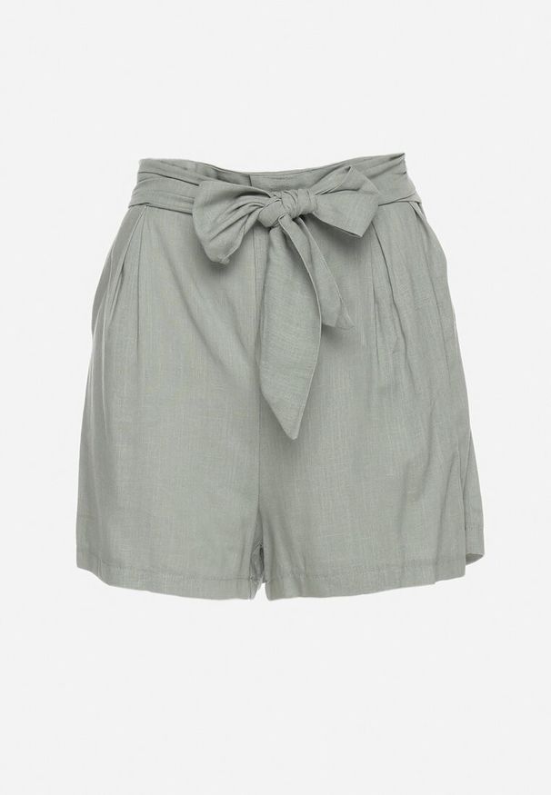 Born2be - Zielone Bawełniane Szorty z Gumką w Pasie i Paskami po Bokach Fotina. Kolor: zielony. Materiał: bawełna. Styl: elegancki