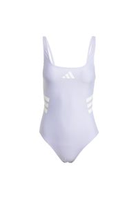 Adidas - Strój do pływania 3-Stripes U-back. Kolor: czerwony, fioletowy, wielokolorowy. Materiał: materiał