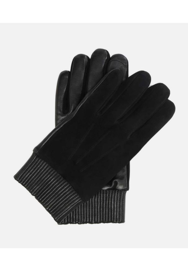 Kazar - Czarne rękawiczki męskie. Kolor: czarny. Materiał: tkanina, skóra, zamsz, materiał. Sezon: jesień, zima. Styl: klasyczny