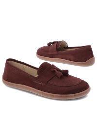 Bordowe Mokasyny Z Frędzlami Armodo Damskie Obuwie Barefoot. Okazja: na co dzień. Kolor: czerwony. Materiał: zamsz. Styl: casual, elegancki