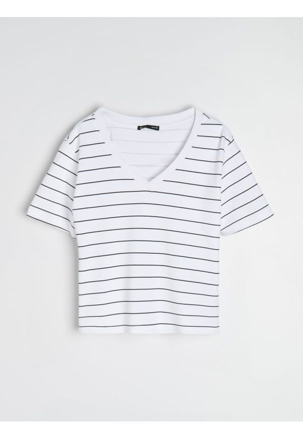 Sinsay - Bawełniana koszulka z gęstego splotu Interlock - wielobarwny. Materiał: bawełna. Wzór: ze splotem