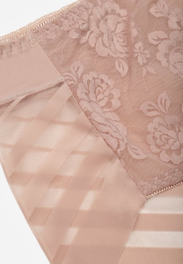 Renee - Różowe Siateczkowe Majtki Figi High Waist z Koronkowymi Zdobieniami Heylih. Stan: podwyższony. Kolekcja: plus size. Kolor: różowy. Materiał: koronka. Wzór: aplikacja