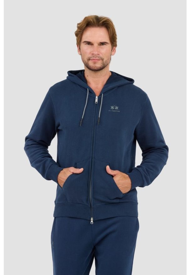 La Martina - LA MARTINA Granatowa męska bluza Hooded Cot, Rozmiar XL. Kolor: niebieski