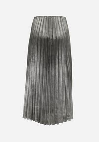 Born2be - Srebrna Plisowana Spódnica Midi z Metalicznym Połyskiem Relita. Kolor: srebrny. Materiał: tkanina #5