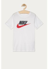 Nike Kids - T-shirt dziecięcy 122-170 cm. Kolor: biały. Materiał: bawełna, dzianina. Wzór: nadruk #1