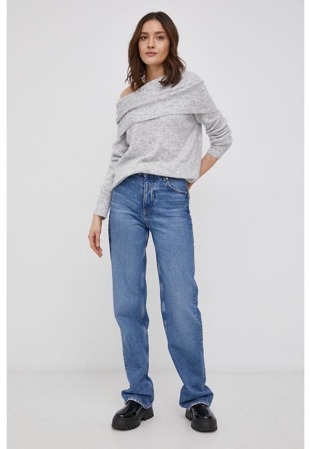 only - Only - Sweter z domieszką wełny. Okazja: na co dzień. Typ kołnierza: golf. Kolor: szary. Materiał: wełna. Długość rękawa: długi rękaw. Długość: długie. Styl: casual