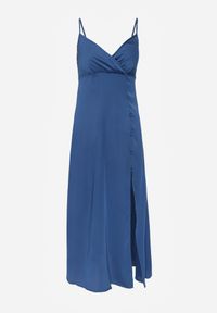 Born2be - Granatowa Sukienka Maxi na Ramiączkach z Głębokim Dekoltem Issabelle. Kolor: niebieski. Długość rękawa: na ramiączkach. Typ sukienki: kopertowe. Długość: maxi #6