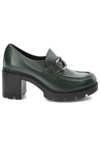Oliwkowe Półbuty Lemar Damskie Wygodne Obuwie. Okazja: na co dzień. Zapięcie: klamry. Kolor: zielony. Materiał: skóra. Obcas: na obcasie. Styl: casual, elegancki. Wysokość obcasa: średni #3