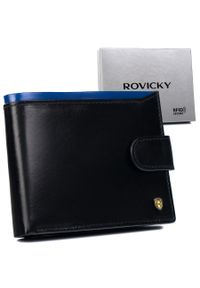 ROVICKY - Portfel skórzany Rovicky N992L-RVT Black+Navy czarny. Kolor: czarny. Materiał: skóra