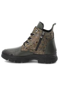Khaki Botki Artiker Wygodne Obuwie Damskie. Okazja: na co dzień. Zapięcie: sznurówki. Kolor: zielony. Materiał: skóra. Styl: casual, elegancki #5